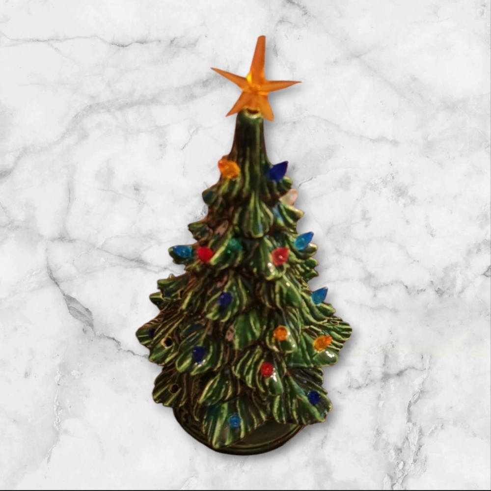 Handmade Kitschy Green Ceramic Multi Color Lights  Christmas Tree Electric 10"